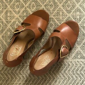 Franco Sarto Tan Leather Sandals with Gold Buckle
